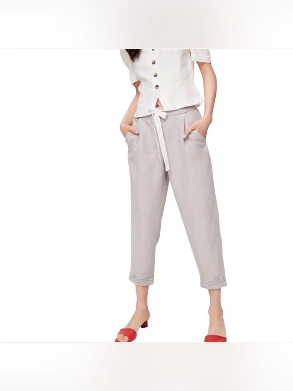 Aritzia Wilfred Size S Allant Gray Boat Pants Linen Blend Womens Ankle Crop